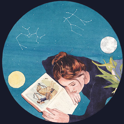 Full Moon in Gemini card from the oracle illustrated by Julie Vigneron