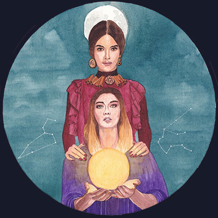 Full Moon in Leo card from the oracle illustrated by Julie Vigneron