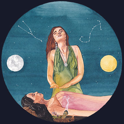 Full Moon in Taurus card from the oracle illustrated by Julie Vigneron